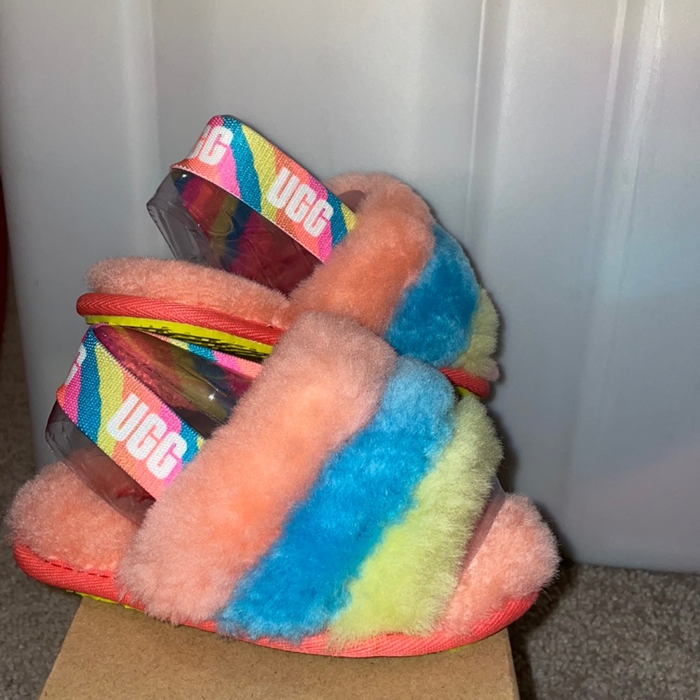 UGG Fluff Yeah "Peach Bliss/Multi" Toddler Girls' Slide